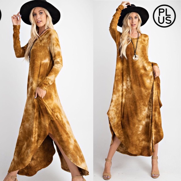 LAST 1 - NWT Boutique Camel brown Tie-Dye Dress - Picture 2 of 5